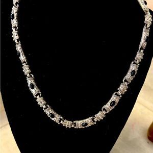 Vintage Silver Onyx Signed Tribal Bar Collar Necklace Statement Boho High-end